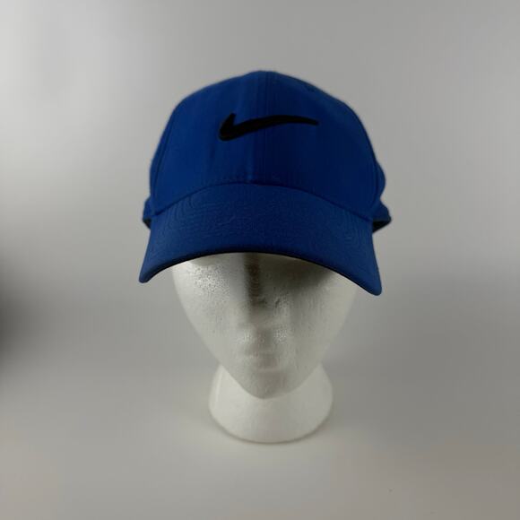 Nike Dri-Fit Baseball Hat Men's M / L Club Cap Blue Adjustable Black Swoosh - Picture 3 of 8